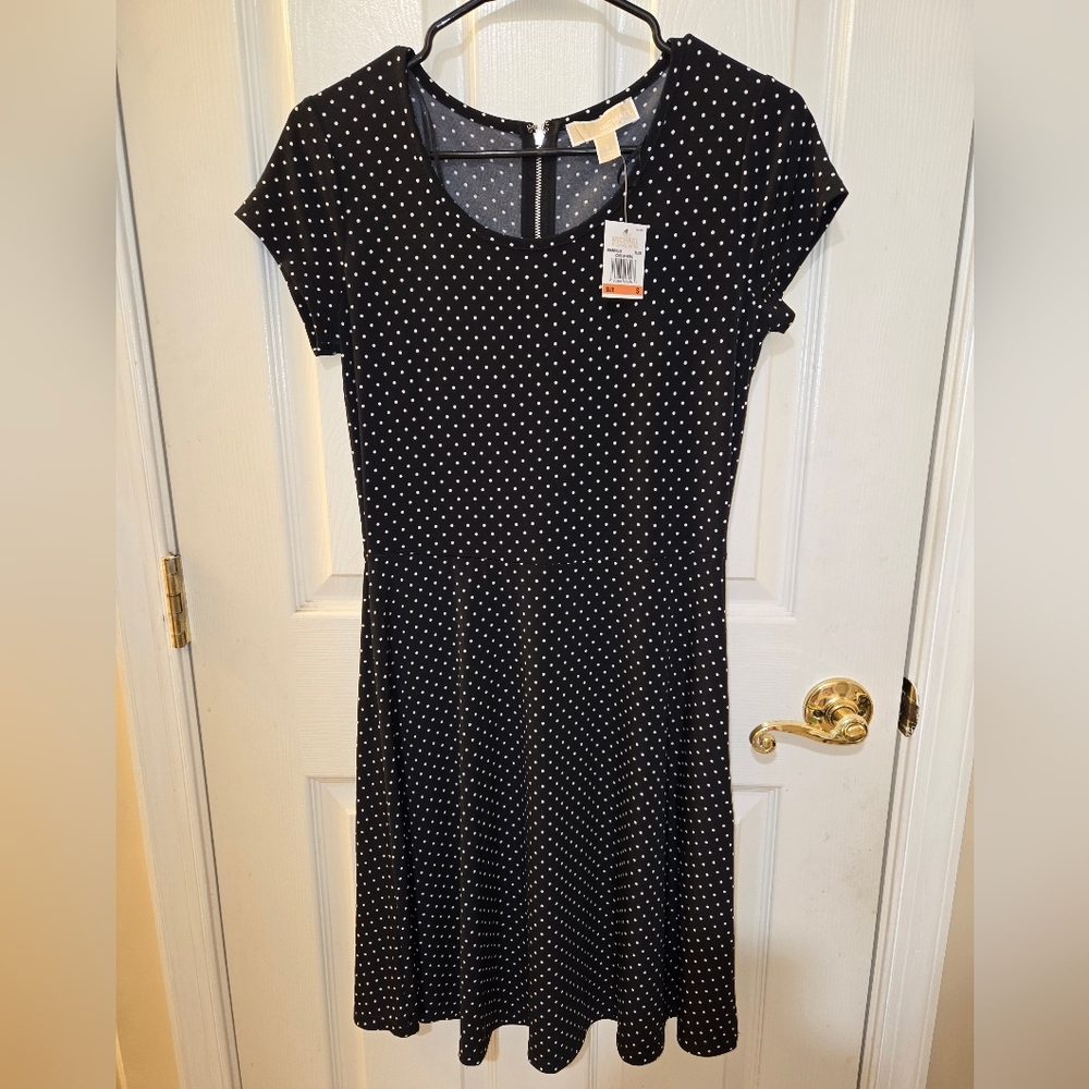 Michael Kors Black and White Polka Dot Midi Dress